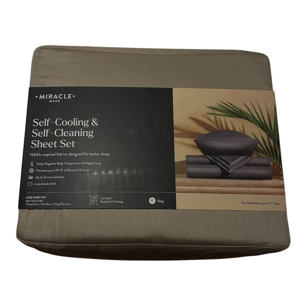 Miracle Made Luxe King Sheet Set Self-Cooling Self-Cleaning Sateen Sand Tan NEW